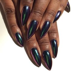 30+ Metallic and Chrome Nail Designs on Black and Brown Skin - Coils and Glory Chrome Nails On Dark Skin, Chrome Nails Dark, Dark Green Chrome Nails, Nails On Dark Skin, Nails Dark Skin, Black Chrome Nails, Chrome Nail Designs, Nails Dark, Chrome Nails Designs