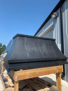 0 Soffit Ideas, Brass Range Hood, Zinc Range Hood, Timber Frame Garage, Copper Hood Vent, Black Range Hood, Range Hood Cover, Feeling Accomplished, Kitchen Hood Design