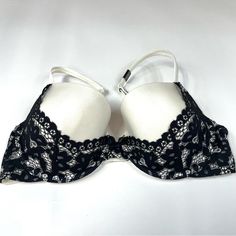 New Victorias Secret 34d Lined Demi Bra White Black Floral Lace Underwire #0410 Lot #0410 Minimal Staining/Pilling Underwire Adjustable Straps Black Party Bra With Contrast Lace, Party Bra With Contrast Lace And Fitted Stretch, Black Bra With Contrast Lace For Party, Party Bra With Contrast Lace And Fitted Design, Party Bra With Contrast Lace, Victoria's Secret Elegant Bra With Removable Pads, Victoria's Secret Partially Lined Lace Bra, Elegant Victoria's Secret Bra With Removable Pads, Elegant Stretch Bra By Victoria's Secret