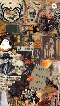 a collage of halloween images and words