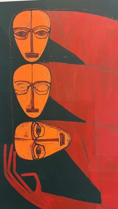 an abstract painting with three faces on it