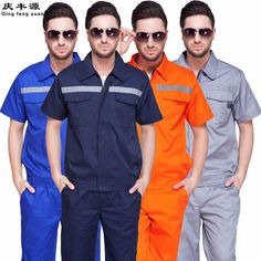 Working clothes Big Size Suit Sets Men Coveralls Working clothing Men Coveralls Worker Short Sleeve Uniform Workshop Clothes, Nursing Jackets, Career Costumes, Security Uniforms, Corporate Shirts, Shirt And Pants Set, Shirt Types, Sherwani For Men Wedding