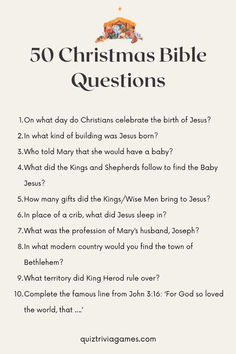 the christmas bible questions for children to use in their church's new year's activities