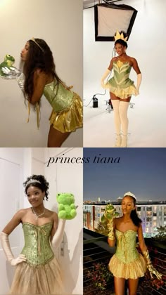 four different pictures of women dressed in costumes