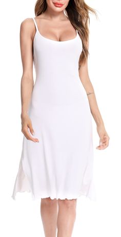 PRICES MAY VARY. 【SOFT & STRETCHY FABRIC FOR NIGHTDRESS】Women's soft nightgown made from 95% Modal (Cotton) & 5% Spandex, perfectly stretchy and smooth touch feeling, perfect also for slip dress, sleep or lounge wear dress. 【CLASSIC DESIGNED】Full slip dress with v-neckline and adjustable straps for fits well. Extremely elasticity and soft fabric good for smooth look under clothes all day. 【FITS FOR OTHER COLLOCATION】The NIGHTDRESS also can be worn as a loose top with tight-fitting leggings or yo Slip Dress Sleep, Lounge Wear Dress, Day Fits, Cotton Slip, Loose Top, Stretchy Dress, Under Dress, Shoes High, Loose Tops