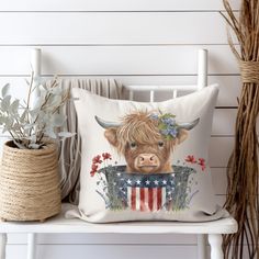 Introducing our exclusive Patriotic Highland Cow Decorative Pillows, the perfect blend of charm, patriotism, and comfort to accentuate any space with a touch of whimsy and pride. Crafted with meticulous attention to detail, these handmade pillows are a delightful addition to your home décor.Each pillow features a captivating portrayal of the majestic Highland cow, adorned with patriotic elements, adding a unique flair to your living room, bedroom, or any cozy nook. Whether you're celebrating your love for your country, your heritage, or simply appreciating the beauty of these magnificent creatures, our pillows are sure to evoke admiration and joy.Available in two sizes to suit your preference, choose between the versatile 16x16 or the slightly larger 18x18 dimensions. No matter the size, r Macrame Decor, Cozy Nook, Wind Spinners, Handmade Pillows, Highland Cow, Free Shopping, Nook, Tea Towels, Thoughtful Gifts