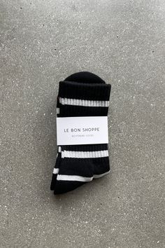 Striped Boyfriend Socks - Black Stripe – Le Bon Shoppe Crew Socks, Black Stripes, Perfect Match, Vintage Designs, Color White