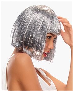 IL110 - Tinsel Town Costume Wig by Illusions Silver Wigs, Wig Outlet, Vivica Fox Wigs, Ponytail Hair Piece, Kids Wigs, Best Wig Outlet, Hair Tinsel, Chin Length Bob, Wig Party