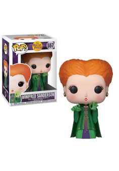 a pop vinyl figure with an orange hair and black eyes, wearing a green dress