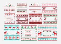 christmas knitted patterns with deers and snowflakes on them, all in different colors