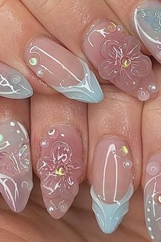 Kutek Disney, 3d Flower Nails, Summery Nails, Her Nails, Pretty Acrylic Nails