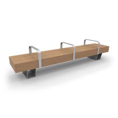 a wooden bench with metal arms on an isolated white background