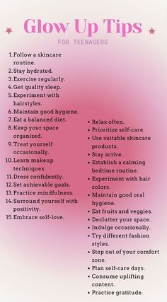 Glow Up For Teenage Girl, Skin Care Routine For Teens Girls Tips, Teenage Girl Skin Care Routine, Teenage Glow Up Tips, Self-care Routine Skin Care List, Self Care Tips For Teens, Glow Up For Teens, Self Care Checklist For Teenagers, Routines For Teenagers