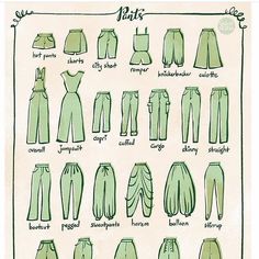 an old fashion chart showing different types of pants