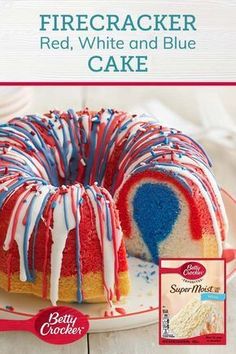 a red, white and blue cake on a plate