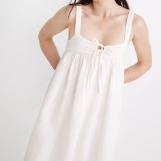 “Made Of A Featherweight Version Of Our Lightspun Double-Layered Cotton Gauze, This Tie-Front Nightgown Has A Higher-Than-High Empire Waist And Adjustable Straps That Can Crisscross In Back. So, So Comfy And Romantic. Easy Fit. Body Length From High Point Of Shoulder: 41 1/4". Cotton. Do Well: We Partner With The Better Cotton Initiative To Improve Cotton Farming Globally. Machine Wash.” // Nwt. Never Worn. Super Soft, Flowy & Romantic! Empire Waist Nightgown, Cotton Lounge Dress For Spring, Spring Cotton Dresses For Lounging, Cotton Dresses For Lounging In Spring, White Nightgown For Spring Lounging, White Cotton Lounge Dress, Feminine Spring Lounging Dresses, White Dress For Spring Lounging, Spring Sleeveless Lounging Dresses