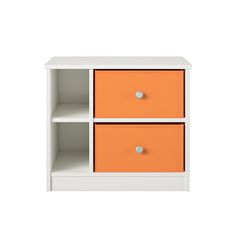 an orange and white cabinet with two drawers