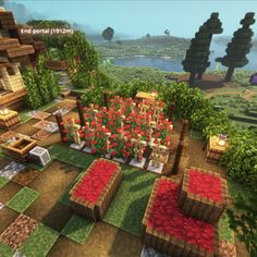 an aerial view of a garden in minecraft