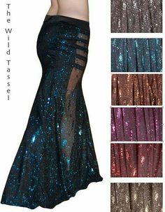 women's long sequin skirt with mesh overlay