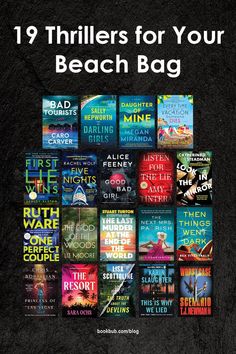 the book cover for 19 thrifters for your beach bag is shown in black and white