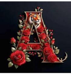 the letter a is decorated with roses and leaves