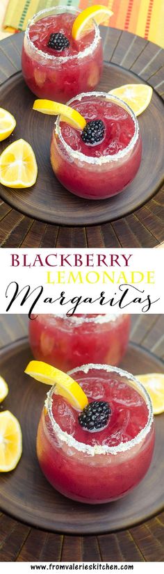 blackberry lemonade margaritas are served with fresh blackberries