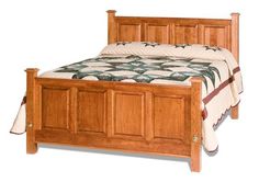 a bed with wooden headboard and foot board, made in wood grained finish