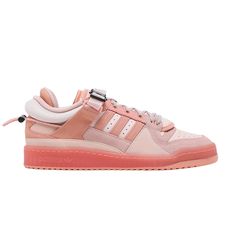 Find ADIDAS Bad Bunny X Forum Buckle Low 'easter Egg on Editorialist. The Bad Bunny x adidas Forum Buckle Low ‘Easter Egg’ represents the pastel-colored follow-up to the duo’s inaugural ‘First Cafe’ collaboration, which preceded this holiday-themed release by less than a month. adidas’ retro hoops shoe is updated with a leather and suede build, rendered in subtle pink and coral hues and revamped with modern details. They include an adjustable ankle strap and doubled-up tongues, both featuring Bad Bunny’s third-eye logo. A durable rubber cupsole with semi-translucent sidewalls anchors the low-top. Pink Leather Running Shoes For Streetwear, Pink Custom Sneakers With Boost Midsole, Pink Athleisure High-top Sneakers With Boost Midsole, Pink Cushioned High-top Sneakers For Athleisure, Pink Low-top Custom Sneakers For Athleisure, Custom Adidas Sporty Sneakers With Laces, Adidas Custom Sporty Sneakers With Laces, Adidas Sporty Custom Sneakers, Pink Custom Sneakers For Spring Sports