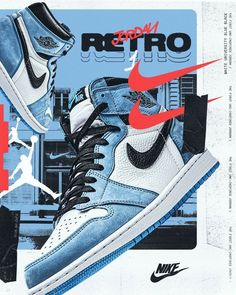 Prints For Walls Nike, Jordan 4 Print, Nike Prints For Walls, Popular 90s Things, Jordans Poster, Jordan 1 Poster, Retro Wall Prints, Blue Print Design, University Poster