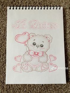 a drawing of a teddy bear holding a heart