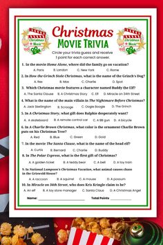 a christmas movie trivia with popcorn and candy