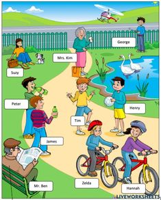 an english worksheet with pictures of people in the park