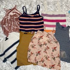 7 Cute Spring/Summer Top Bundle Include This With 2 Items In My Closet For Free Shipping And The Seller Discount!! Striped/Floral Size: Top Left-Xs Middle-S Right-L (Has Slight Stain But Nwt) Bottom Left-S Middle Left-S Middle Right-Xs (Nwt) Right-Xs All From Forever 21 But Bottom Right Is Aropostale Each Cost About $15 Originally If You Just Want One Item From The Bundle, Let Me Know! Make An Offer!! Stretch Summer Tank Top For Day Out, Summer Stretch Tank Top For Day Out, Casual Stretch Tank Top For Summer, Stretch Tank Top For Summer Day Out, Summer Beach Tank Top Mini Length, Spring Stretch Tank Top, Casual Mini Length Tank Top For Summer, Casual Crop Top Tank For Day Out, Stretch Tank Top For Summer