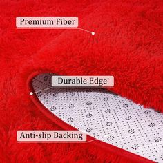 an image of a red rug with labels on the top and bottom part showing how to clean it