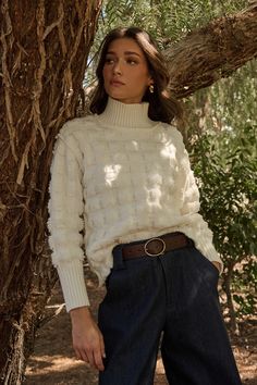 You won’t want to take off the Talia Embroidered Mock Neck Sweater. How adorable is this square pattern through out its long sleeves and in the back. The mock neck and sleeve cuffs have a contrasting ribbed pattern. Perfect to throw on top of any outfit. - Mock neck- Long sleeves- Ribbed sweep- Sweater- Comes in 2 colorsSize + Fit - Model is 5'9" and wearing size XS- Measurements taken from size S - Chest: 20"- Length: 22" Fabric Self: 100% Polyester Style Number STT17326 Best Clothing Websites, Cute Christmas Outfits, Fall Chic, Warm Outfits, Clothing Hacks, Chunky Knits Sweater, Country Outfits, Dresses For Teens, Fall Fashion Outfits