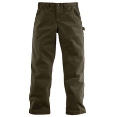 Carhartt's twill dungaree is as tough and durable as an old toolbox, but washed for all-day comfort. Professional and versatile, it's outfitted with features that help you meet and match the challenges of a tough workday. 9.25-ounce, 100% cotton ringspun peached twill Sits at the waist Relaxed seat and thigh Multiple tool and utility pockets Left-leg hammer loop Stronger sewn-on-seam belt loops Heavy-hauling reinforced back pockets Straight leg opening fits over boots Imported. Color: Dark Coffe Carhartt Pants, Dark Coffee, Carhartt Mens, Dungarees, Green Cotton, Outfits With Leggings, Short Pants, Black Leggings, Army Green