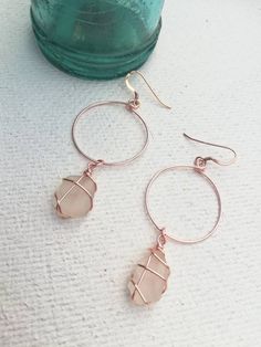 Handmade Gold Necklace, Rose Gold Drop Earrings, White Sea Glass, Glass Rose, Glass Drop Earrings, Sea Glass Earrings, White Sea, Gold Drop Earrings, Glass Earrings