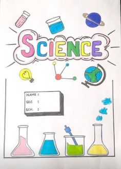 a poster with science written on it and some flasks in the bottom right hand corner