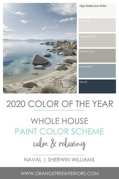 the color scheme for an ocean themed house is shown in shades of blue, gray and white