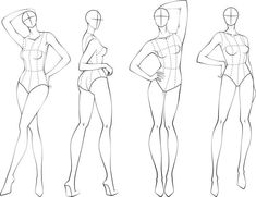 an outline drawing of a woman's body in three different positions, from front to back