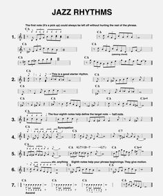 sheet music with the words jazz rhythms on it