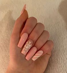 Baby Pink Winter Nails, Winter Basic Nails, Pink Christmas Manicure, Pink Winter Nails Simple, Xmas Nails Coffin, Christmas Nails Baby Pink, Nail Ideas Christmas Pink, Nail Inspo Coffin Winter, Ballerina Nails Christmas