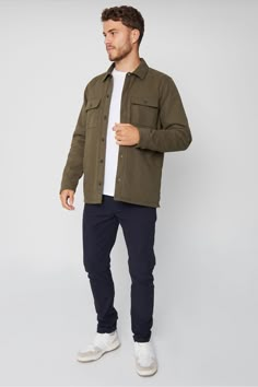 Ideal for transitional dressing, this lightweight shacket from Threadbare is designed in a button-through style. It has two chest pockets with button fastenings, and features a brushed flannel check lining. Button up or wear open with a t-shirt and jeans. Perfect for laidback days when you still need to look on point. Other colours available. Machine washable. Main 100% Cotton. Lining 100% Cotton. Sleeve Lining 100% Polyester. Dad Style, Fashion Outfits Men, Mens Business Casual Outfits, Transitional Dressing, Casual Man, Sweater Outfits Fall, Simple Fall Outfits, Dad Fashion