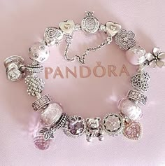 Pink And Silver Pandora Bracelet, Pandora Charm Bracelet Ideas, Pandora Aesthetic, Jewelry Accessories Aesthetic, Aesthetics Jewelry