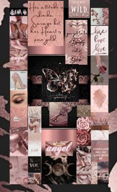 a collage of pink and black images