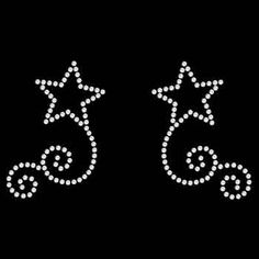 two stars and swirls on black background with white crystals in the shape of numbers