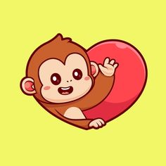 a cartoon monkey holding onto a heart