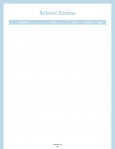 A printable exam tracker featuring columns for assignment, exam name, date, pass/fail status, and score to help track school exams and performance. Study Tracker Free Printable, Exam Planner Template, Exam Prep Planner, Sie Exam Dump Sheet, Exams Planner, Test Tracker, Exam Tracker, Final Exam Schedule, Focus On Studying