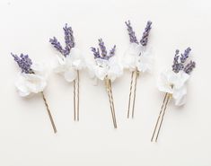 Wedding hair accessories. Lavender hair pins, White  Hydrangea  and lavender. bridal hair pin 5 PCS.  Estimated delivery times: All parcels to United States will be delivered via UPS - 4-7 business days,  phone number is required for the courier. Parcels within EUROPEAN UNION UPS standard service 2-4 business days Parcels to Australia will be shipped via Standard Airmail and shipping time takes 2 weeks. Blue Hair Pins, Blue Wedding Hair, Bridal Hair Pins Pearl, Bridesmaid Hair Pins, Provence Wedding, Flower Girl Headbands, Rhinestone Hair Pin, Lavender Hair, Bridal Hair Clip