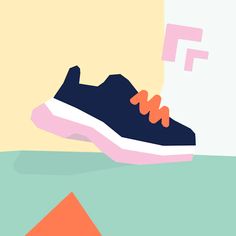 a pair of shoes with the letter f on them and an orange triangle in the background